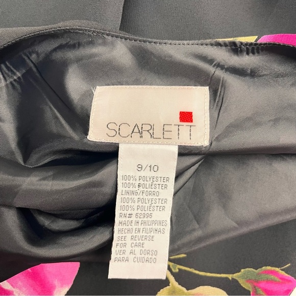 Black pink floral dress y2k style asymmetrical mesh overlay lined dark floral - Picture 4 of 10